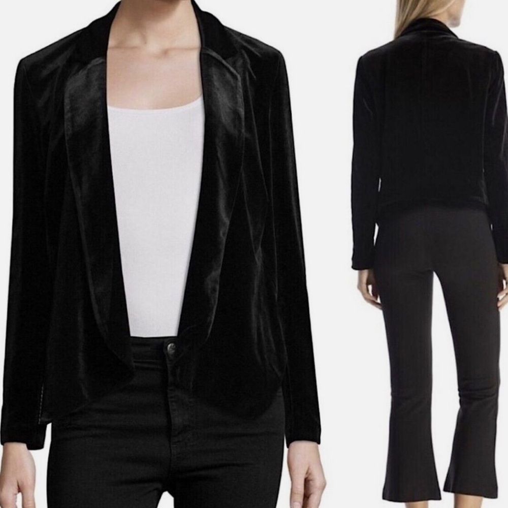 Walter Baker Seth Black Velvet High Low Open Front Blazer Medium